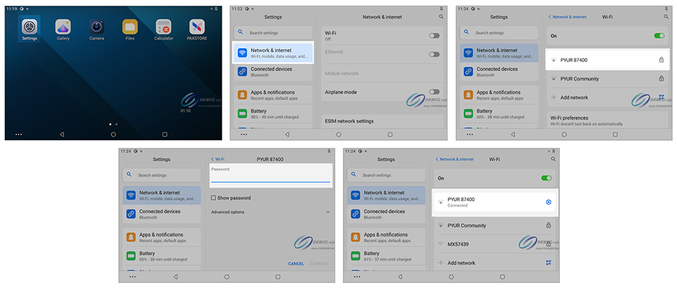Settings Menu Screens Used to Enable a Dynamic IP Connection on PAX
                        Terminal