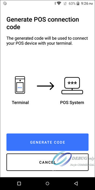 Acceptance Devices App Generate POS Connection Code Screen