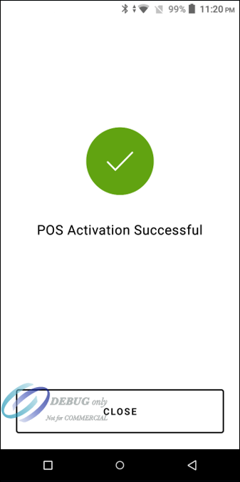 Acceptance Devices App POS Activation Successful Message